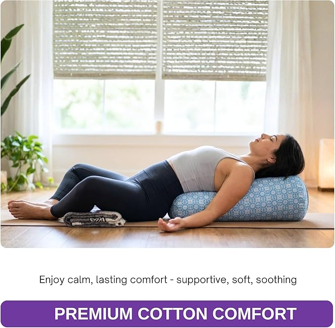 Yogikuti Iyengar Yoga Bolster for Restorative Yoga and Meditation – Lightweight Cotton Support Pillow with Handle for Easy Carry, Versatile for Pose Modification, Balance, Back Relief, and Relaxation