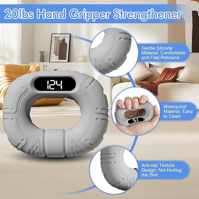 Upgraded Hand Grip Strength Tester Trainer, Rechargeable Digital Hand Dynamometer Grip Strengthener with LCD Display, Portable Finger Exerciser for Home Gym Office Sports Training