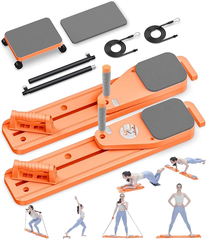 Pilates Board, 12 in 1 Mini Plilates Reformer Set, Multifuncional Portable Pilates Reformers Board for Home Workout, Free Combination 100+ Exercise Mode