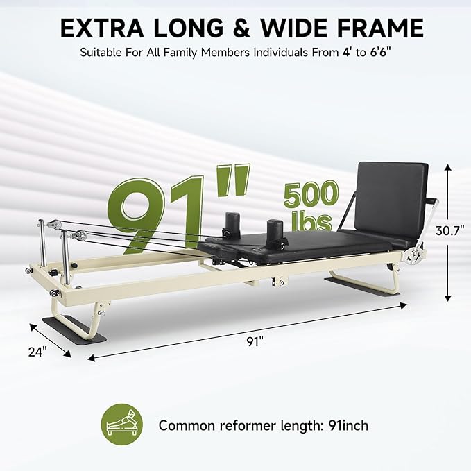 2ND Gen 92" Extended Pilates Reformer, Foldable Pilates Machine with Pilates Ring Circle & Headrest, Jumpboard, Dual Resistance Springs, Yoga Bands, Mat, Pilates Equipment for Home Workout