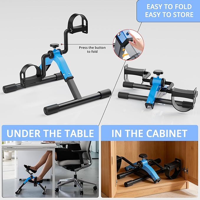 Folding Pedal Exerciser Mini Exercise Bike Under Desk Bike Pedal Exerciser for Arms and Legs Cardio Workout, Portable Desk Bike Peddler Machine for Sedentary Officer & Seniors