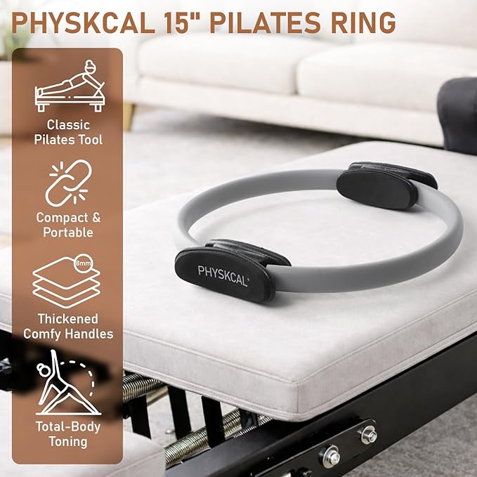 Pilates Ring, 15-Inch Magic Circle with Extra Thick Padded Handles, Pilates Equipment for Toning Inner Thighs, Arms and Strengthening Cores- Workout Guide Included
