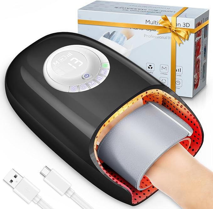 Hand Massager with Heat and Compression, Hand Massage for Arthritis and Carpal Tunnel Relief, 6 Modes Pressure Point Therapy, Blowing Wrist Massager, Finger & Palm Kneading, Gifts for Mom Dad