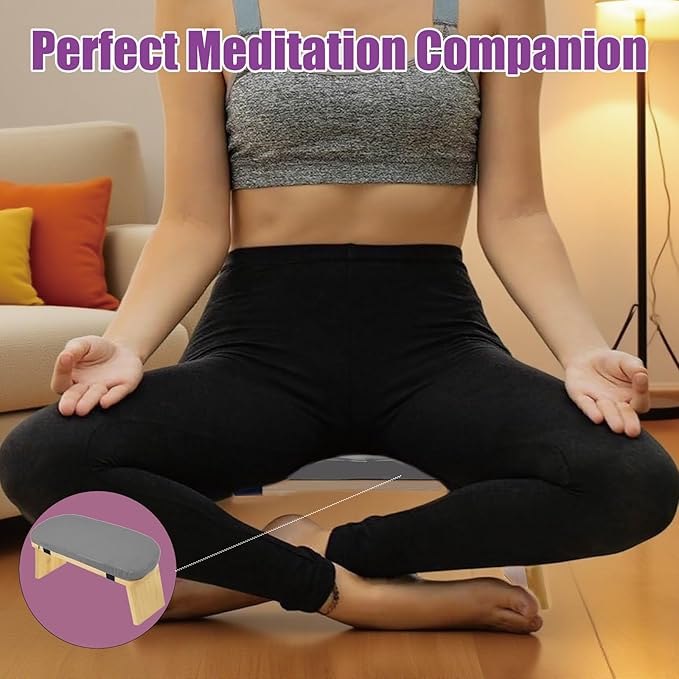 Meditation Bench, Portable Bamboo Meditation Stool, Folding Kneeling Meditation Bench, Anterior Tilt Bench, Prayer Bench with Meditation Chair with Thick Cushion, Kneeling Stool