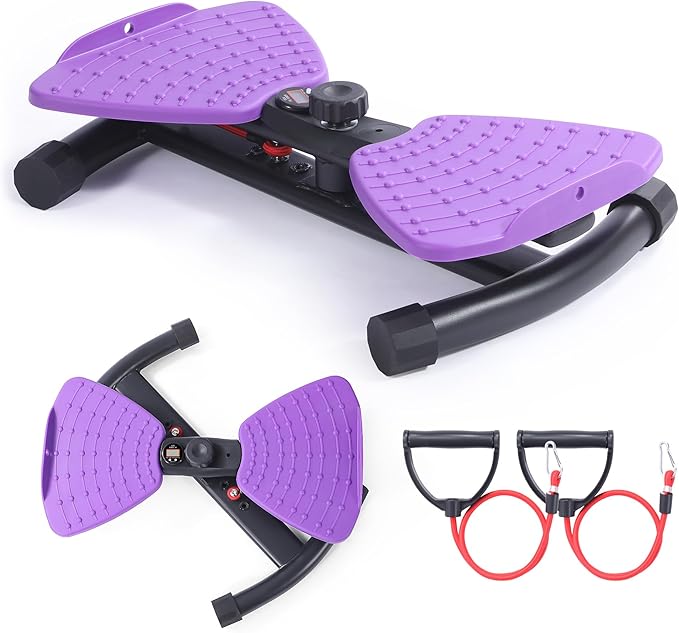 Waist Twister Machine Exercise With Digital Display To Track Time, Reps And Calories Burned, Waist twister machine With Balance Rope, Noiseless Abs Twister Plate, Holds 220 Lbs (purple and black)
