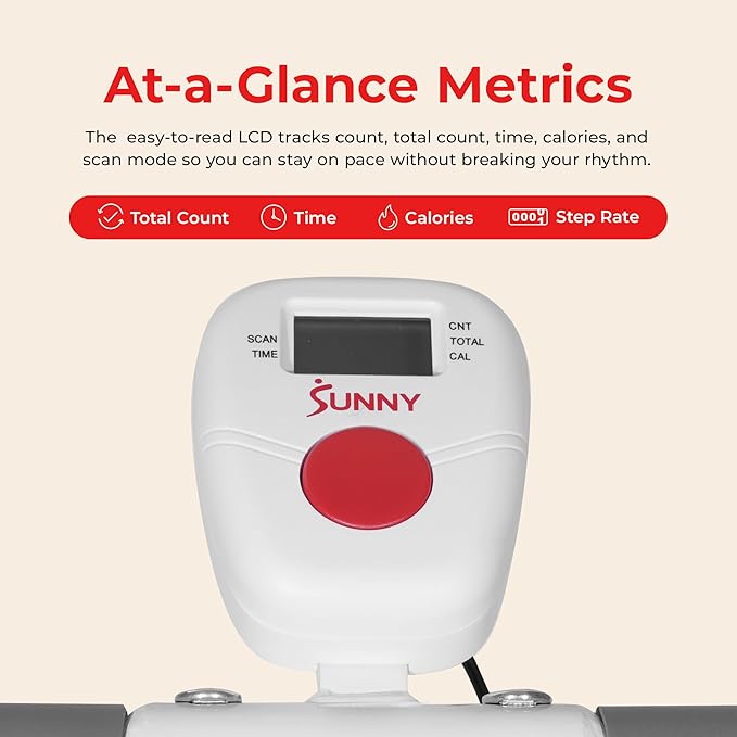 Sunny Health & Fitness Smart Foldable Cardio Stair Stepper, Vertical Climber with Extended Step Range, SunnyFit App Connection – Pink / White / Gray