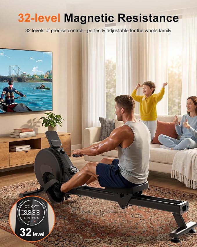 Superun 2026 Upgraded Rowing Machines for Home, Magnetic Rowing Machine with 32 Levels, Rower Machine of Quiet Resistance & 300LBS Weight Capacity, Row Machine with LED Monitor, App Supported