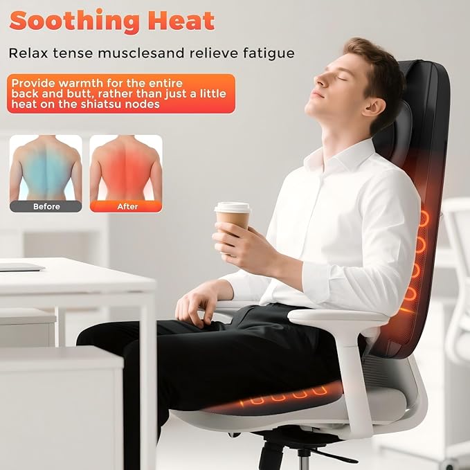 belhope Shiatsu Neck and Back Massager with Heat, 4D Kneading Back Massager for Pain Relief Deep Tissue, Comfortable Back Massage for Chair, Massage Mat for Home, Mother's Day Gifts for Men Women