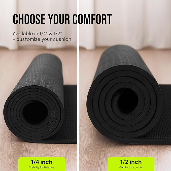 Large Yoga Mat (6'x4') – 1/4" & 1/2" Thick Exercise Mats for Home Workout, Extra Wide Workout Mats for Home Gym, Yoga, Pilates, Stretching, Floor & More