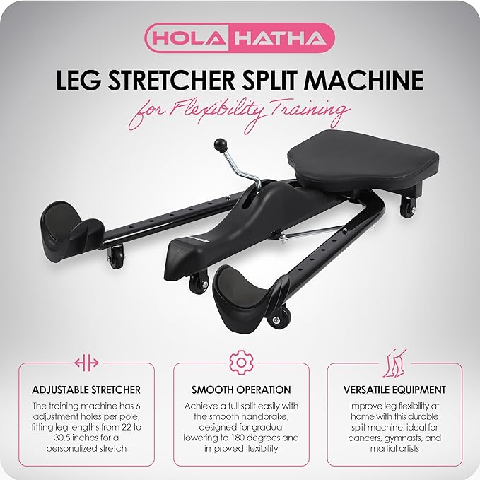 HolaHatha Leg Stretcher Split Machine for Full Split Flexibility Training, Adjustable Stainless Steel Dance Exercise Equipment for Home Gym, Black