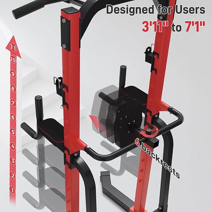 Outdoor Basic Power Tower, Pull Up Bar and Dip Station for Home Gym, 1500LBS Weight Capacity, Adjustable Height, Heavy Duty Steel Frame for Calisthenics, Strength Training Fitness Equipment
