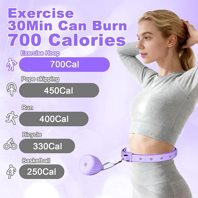 Smart Silent Weighted Fitness Hoop with Counter, Adjustable 30"-50" Infinite Exercise Hoop - A Spinning Hoop for Waist & Adult Weight Loss, Includes Tape Measure & Backpack for Women & Beginners