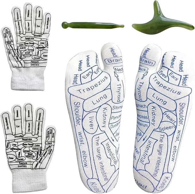 Reflexology Socks with Tools, Acupuncture Massage Socks Pain Relief Remedy for Foot Acupressure Socks with Gloves for Men's Size