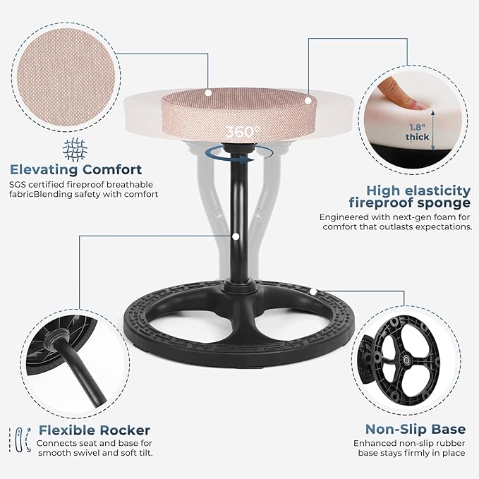 ADHD Chair for Kids, Yoga Chairs for Adults, Wobble Stool Active Flexible Seating Desk Chair with Non-Slip Base and Washable Seat Cover for Stability, Balance, Yoga, Office, School, Classroom