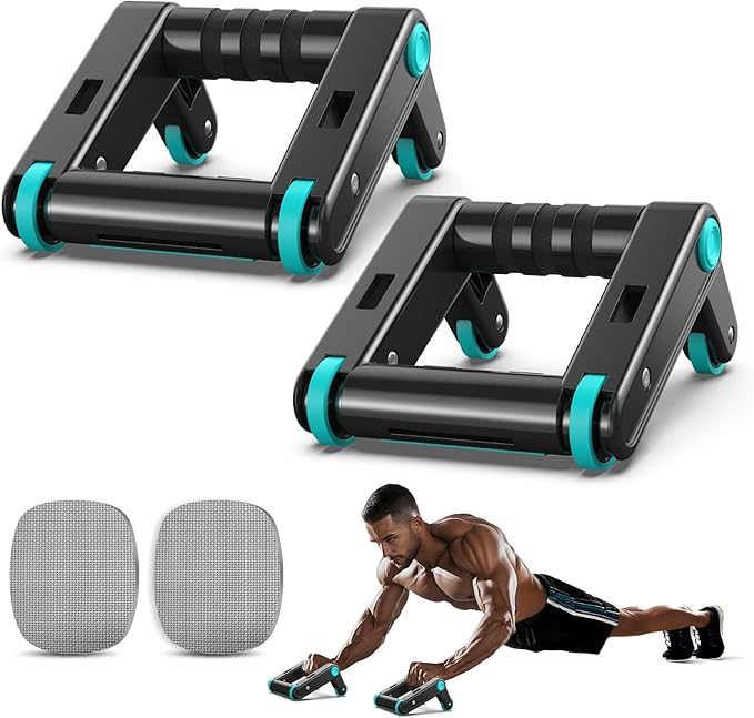 Ab Roller Wheel, 2-In-1 Exercise Roller Wheels, Push-Up Bar, Abdominal Exercise Machine, Ab Workout Equipment for Core Strength Training, Abs Exercise Roller with Knee Pad for Women Men Home Gym