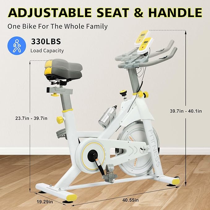 Indoor Cycling Bike Stationary Exercise Bike with LCD Monitor, iPad Holder & Comfort Seat, Adjustable Resistance, Silent Belt Drive for Home Gym Cardio Workout