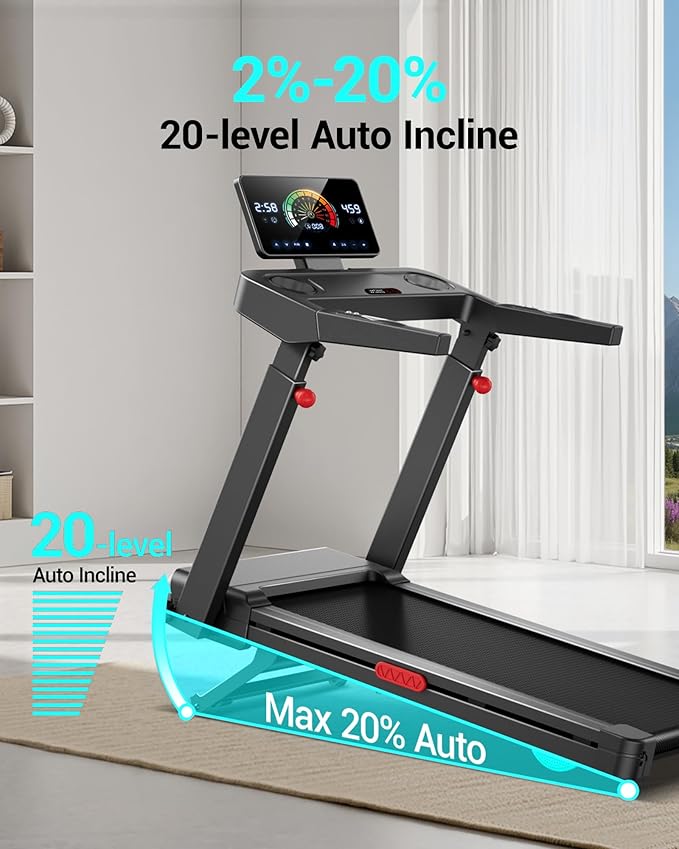 UMAY Incline Treadmill with 2-20% Auto Incline, 400LB Capacity Foldable Treadmills for Home with-Handle Height Adjustable, 42.5"×16.2" Extra-Wide Running Surface, 3.5HP 0.6-8.7MPH Running Machine