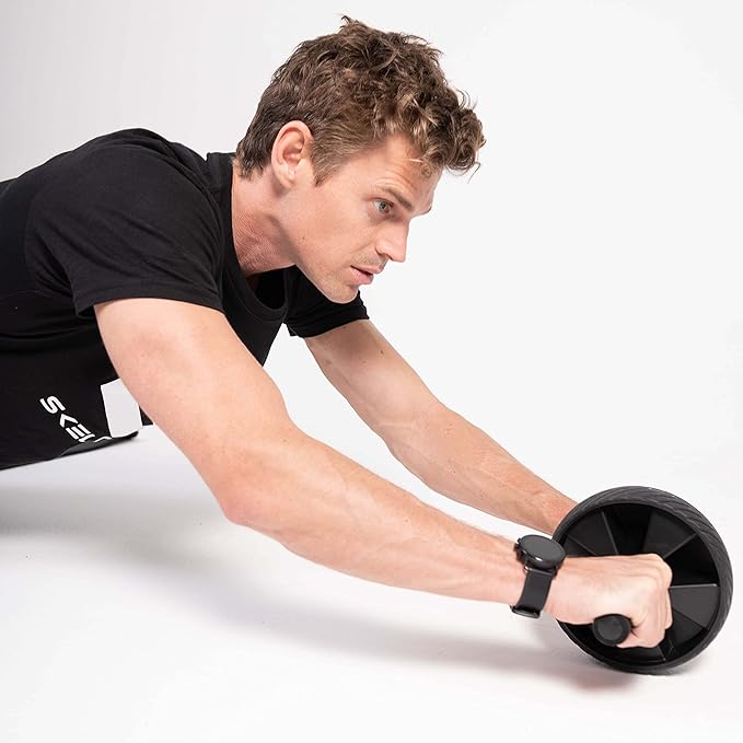 Skelcore Ab Wheel Roller for Core Strength – Non-Slip Handles Exercise Roller for Abs, Portable Fitness Equipment for Home Gym – Ideal for Men & Women