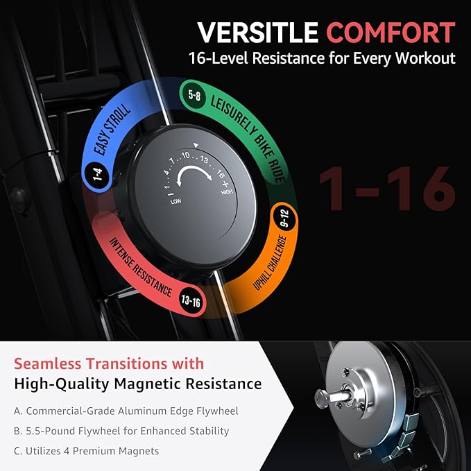 Foldable Exercise Bike Stationary Bikes for Home, 5 IN 1 Indoor Workout Bike, Cycling Bike with 16-Level Quiet Magnetic Resistance, 6.6 LBS Flywheel and 300LBS Capacity for Senior and Home Workout