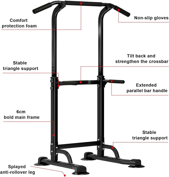 SogesHome Power Tower Pull Up Bar and Dip Station, Height Adjustable Dip Stand Exercise Machine for Home Gym, Multi-Functional Free Standing Strength Training Fitness Workout Station