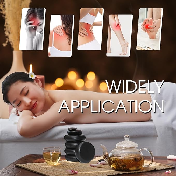 Maxdee Massage Stones Essential Hot Stones for Massage, 6 Large Hot Stones Massage Kit Hot Rocks Massage Stones for Professional or Home Spa, Foot Heater, Relaxing, Healing, Pain Relief, 2.75"