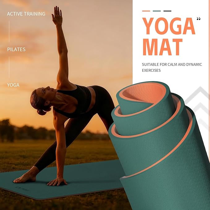 Yoga Mat Non Slip, Anti-Tear 1/4 Thick TPE Yoga Mats for Women and Men, 72"x24" Exercise & Fitness Mat with Carrying Strap, Workout Mats for Yoga, Pilates and Floor Exercise