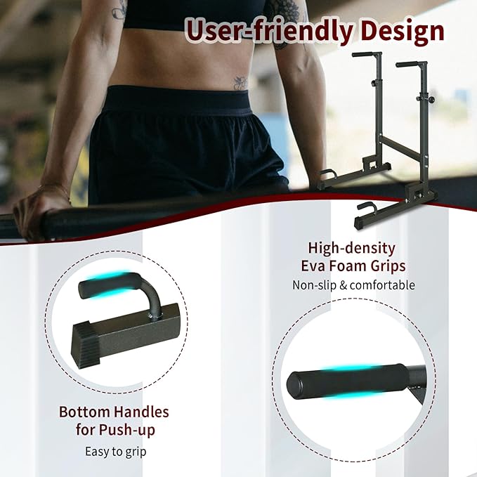 Power Tower Pull Up Bar Station, Free Standing Pull Up Rack Dip Station for Home Gym, Height Adjustable Home Strength Training Fitness Workout Equipment