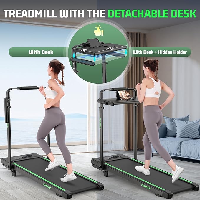 Walking Pad Treadmill with Desk Workstation, 15% Incline Treadmill with Handle Bar, Foldable Treadmills Under Desk for Home/Office, 400 lbs+ Capacity, Adjustable Height, Removable Desk, 3.5HP Motor
