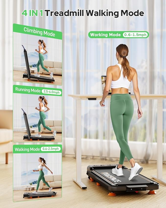 Walking Pad Treadmill with 12% Incline & Dual LED Display, 4 in 1 Walking Pad with Handle Bar, 3.5HP Foldable Under Desk Treadmill, Portable Treadmills for Home 350LBS, 4 Adjustable Incline, RGB Light