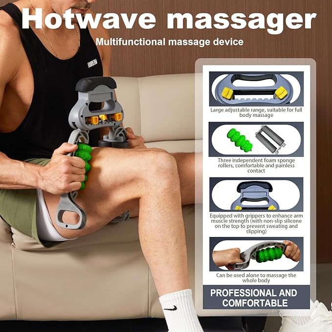 HOTWAVE Forearm Massager for Arm, Adjustable Foam Roller, Trigger Point Muscle Roller for Calves&Forearm, Wrist Massager, Tennis&Golfers Elbow Pain Release