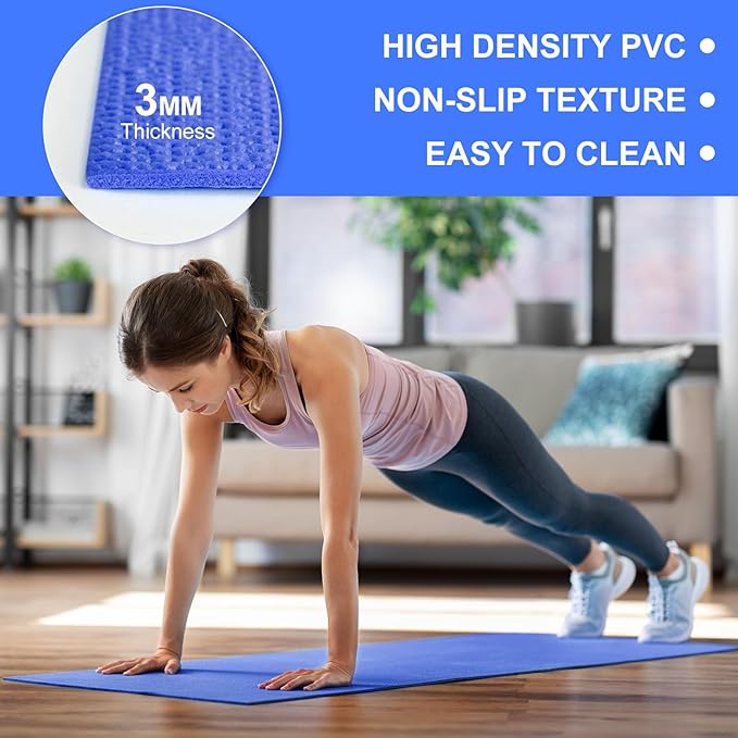 24 Pack 3 mm Thick Yoga Mat Bulk, Non Slip Exercise Workout Fitness Pad for Women Men, Gym Home Yoga Pilates, Easy to Clean, Sturdy PVC