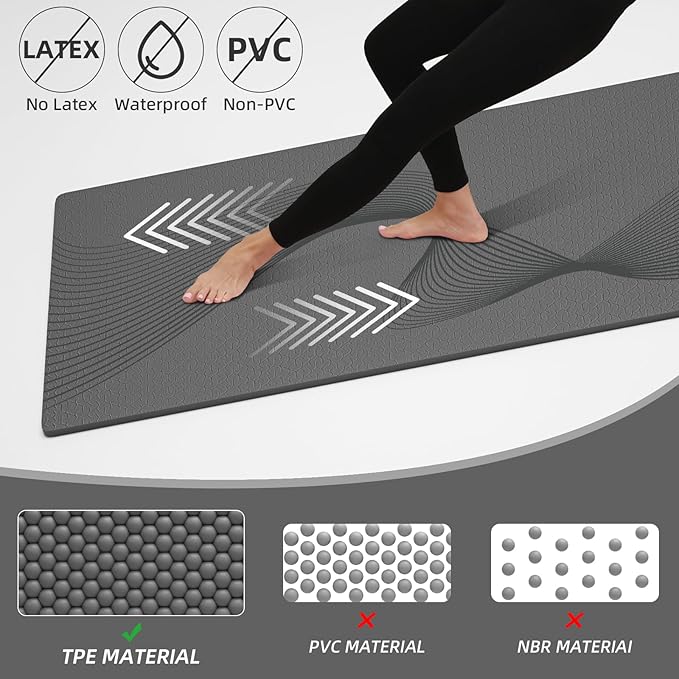 ILILI Yoga Mat, 72x25×0.3 Inch, TPE Exercise Mat, Tear-Resistant, Fitness Yoga Mat with Carrying Strap, Ideal for Yoga, Pilates, Home Workouts, Stretching & All Fitness Routines