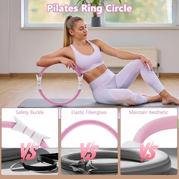 14" Pilates Ring - Magic Circle for Inner Thigh, Arm & Core Toning | Anti-Bend Foam Handles | Home Fitness Gear for Women