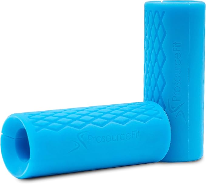 ProsourceFit Thick Grips for Dumbbell and Barbell, 1.9-in Axle Bar Adapter for Weightlifting and Strength Training (Blue)
