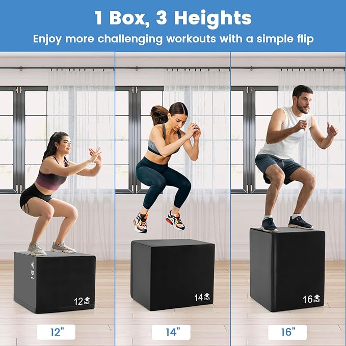 Goplus 3 in 1 High Density Foam Plyometric Jump Box, Plyo Box with Non-Slip PU Cover & Easy Clean Design for Home Gym HIIT Training Equipment, No Assembly Required