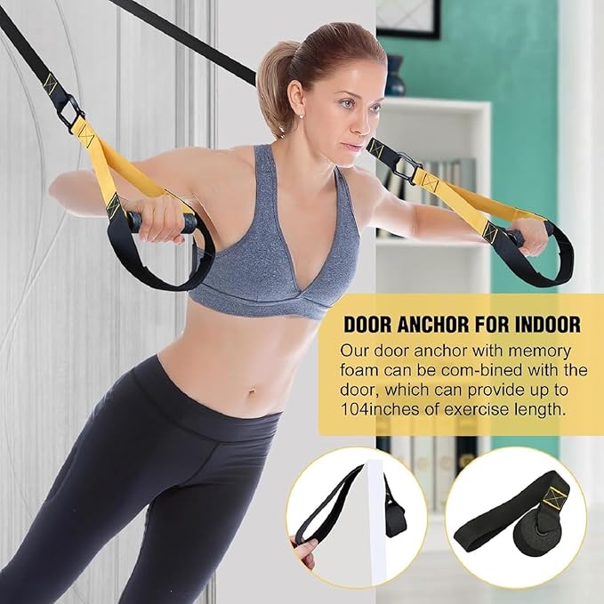 Suspension Trainer Kit, Home Gym System for Full-Body Workout, Adjustable Training Straps for Indoor & Outdoor Use, Supports 500Lbs, All-in-One Portable Fitness Equipment