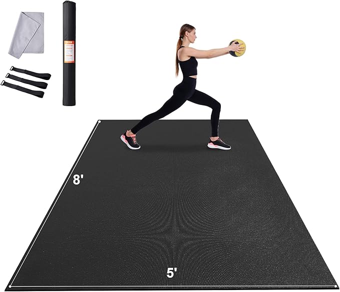 VEVOR Large Exercise Mat, 12'x6'/10'x6'/9'x6'/8'x6'/8'x5'/7'x5'/6'x4' (7mm) Extra Thick, Non Slip High Density Premium Workout Mat, Exercise Yoga Mat for Men & Women, Fitness & Exercise Mat with Bag & Carry Strap, for All Types of Home Yoga, Pilate & F...