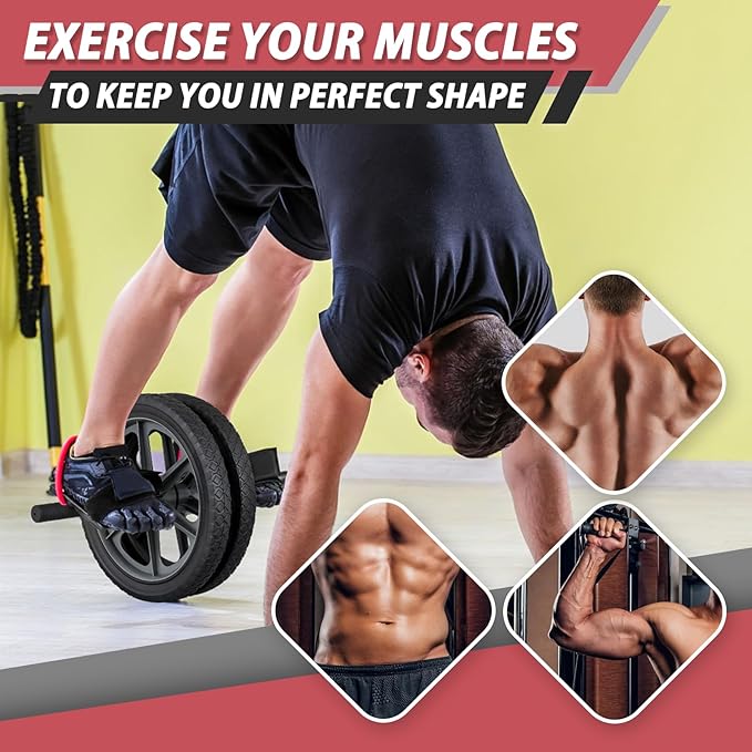 Ab Roller Wheel with Foot Straps, Ab Roller Workout Fitness Equipment for Abdominal and Core Strength Training, Exercise Wheel for Men Women, Ab Machine for Home Gym Workout
