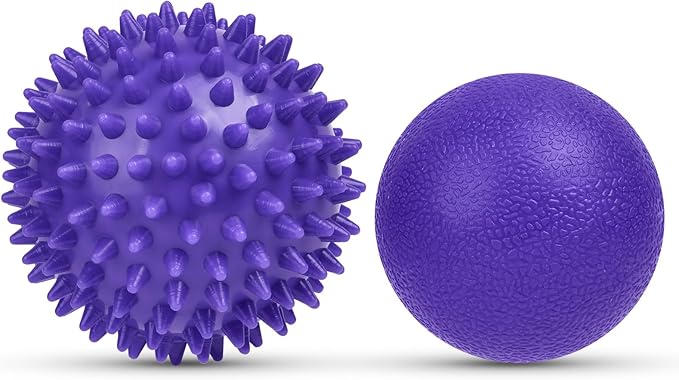 URAQT Spiky Massage Ball Set, 2 Pack Physical Therapy Massage Balls, Hard Lacrosse Ball & Spiky Massage Ball for Myofascial Release and Trigger Point Deep Tissue Massage (Purple)