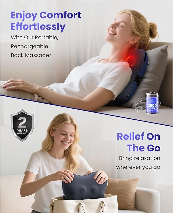 BOB AND BRAD Cordless Back Massager with Heat FSA Eligible HSA, Shiatsu Back Massager for Pain Relief Deep Tissue, 3D Kneading Massage Pillow for Pain Relief, Soothing Full-Body Relief for Family