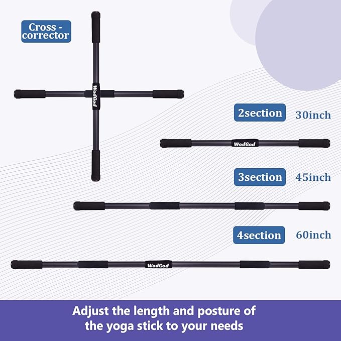 5 FT Yoga Exercise Stick,Adjustable Length for 2.5/3.75/5FT,with Non-Slip Rubber Ends and Neck Pillow,Perfect for Stretching, Exercise,Physical Therapy,Posture Corrector,Balance Support Stick,Flexibility,Black