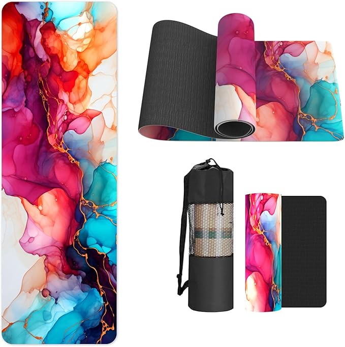 FOLAI Extra Thick Yoga Mat 6mm，pilates mat thick - Non-Slip Exercise Mat for HIIT, Pilates & Home Workouts & Workout with Free Carry Strap
