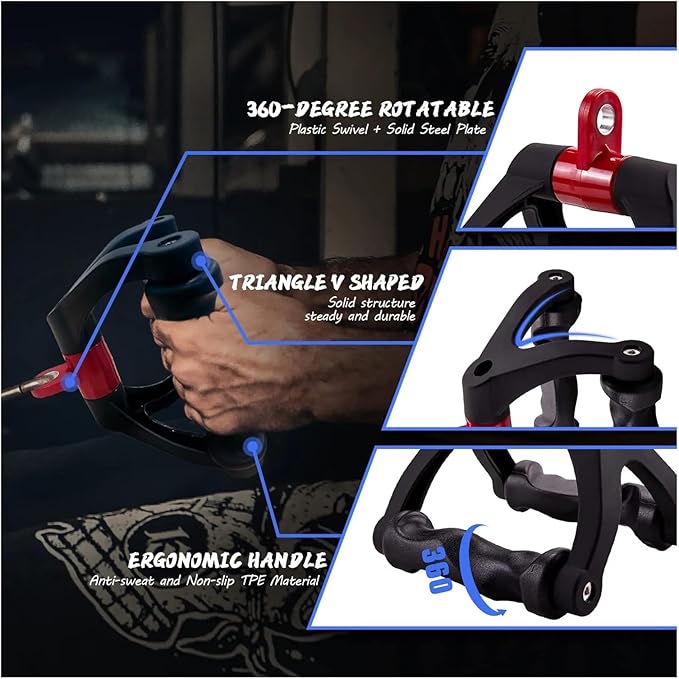 Ergonomics V-Shaped Handle LAT Pull-Down Fitness Equipment Accessory for Seated Rowing Back Biceps Strength Training T-bar