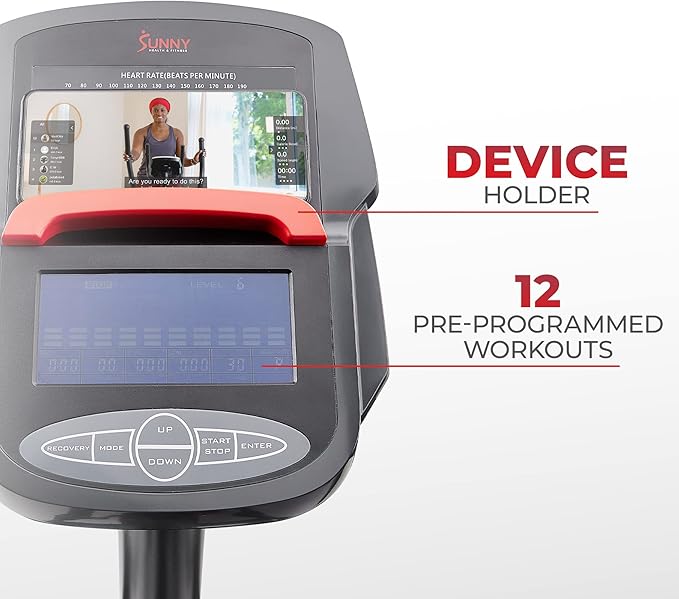 Sunny Health & Fitness Elliptical Exercise Machine, Silent Training, Long Stride Full Body Workout, Adjustable Resistance, Pulse Sensor, SunnyFit App via Bluetooth, Electric or Manual