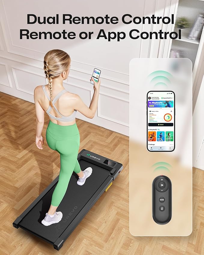 UREVO Smart Walking Pad, Standing Desk Treadmill with Double Shock Absorption, Quiet Operation, Workout APP with Track Insights and MIIT Mode, Plug and Play, Remote or APP Control for Home Office