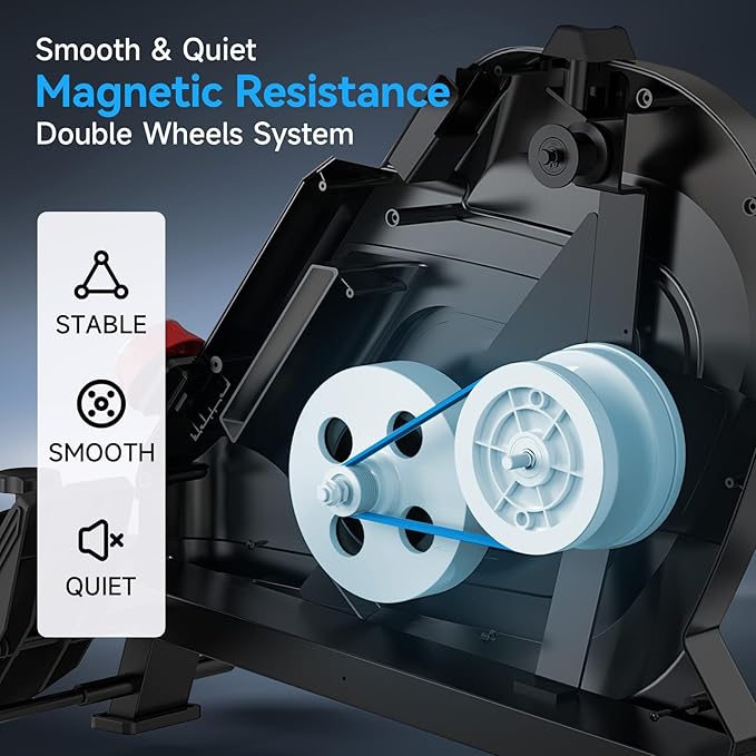 pooboo Magnetic Rowing Machine, Folding Rower with Combination Strength Exercise, Tablet Holder and Comfortable Seat Cushion, Rower for Home Use