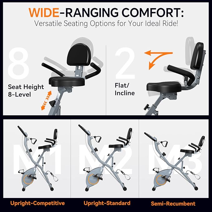 Foldable Exercise Bike Stationary Bikes for Home, 5 IN 1 Indoor Workout Bike, Cycling Bike with 16-Level Quiet Magnetic Resistance, 6.6 LBS Flywheel and 300LBS Capacity for Senior and Home Workout