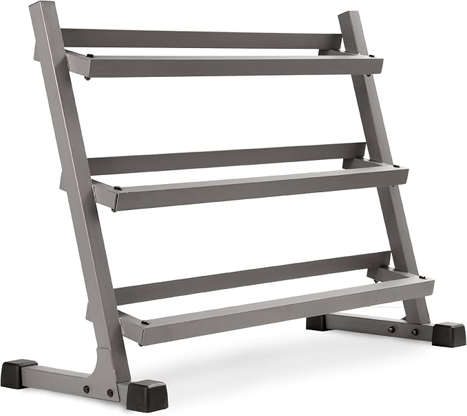 XMARK 3-Tier Dumbbells Weight Storage Rack, Holds 5-50 Pound Hex Dumbbells Weight Set (10 Pairs Capacity), Gray or Black