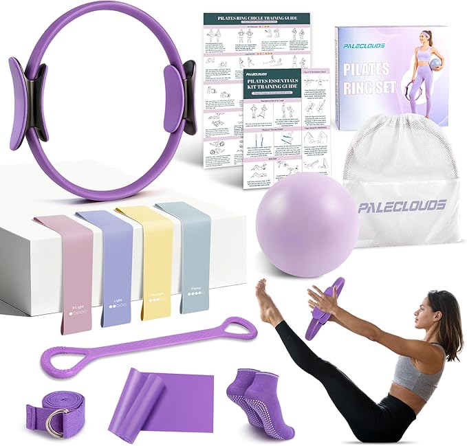 Pilates Ring Set for Women, 12" Pilates Ring and Ball Set with Resistance Bands for Home Workouts, Portable Pilates Kit with Bag & 2 Training Poster for Full Body Exercise
