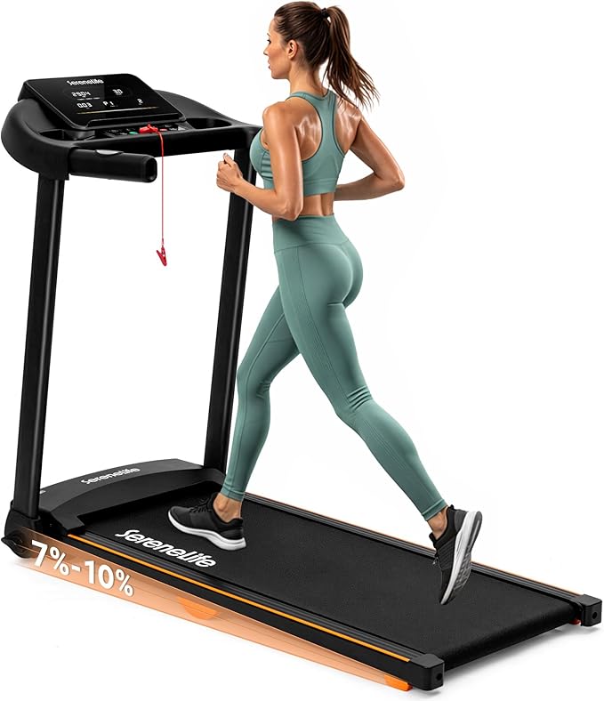 SereneLife Treadmill with Incline & Handle Bars | Compact Portable Walking Pad & Treadmill for Home/Apartment | Wide Running Belt 40" x 16" | Includes Workout Trainer Program with Bluetooth App